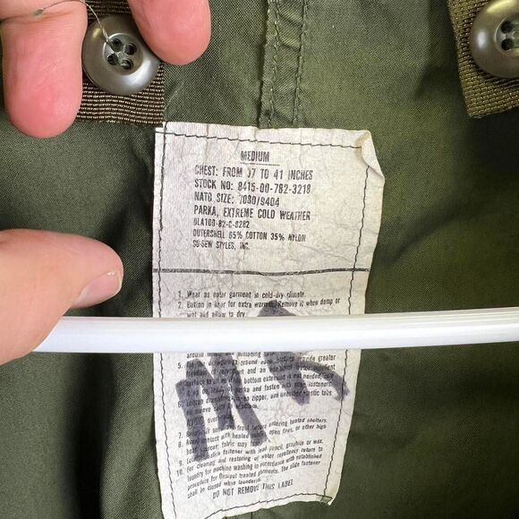 VTG 80s M65 US Military Fish Tail Parka Extreme Cold Weather Green Size M - Picture 8 of 8